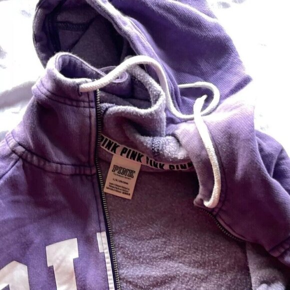 Vintage PINK Victoria Secret Full Zip Hoodie Purple White Women's Size Large - Picture 8 of 14